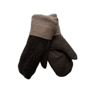 Women's Sherpa Lined Mittens - Brown & Beige - 558