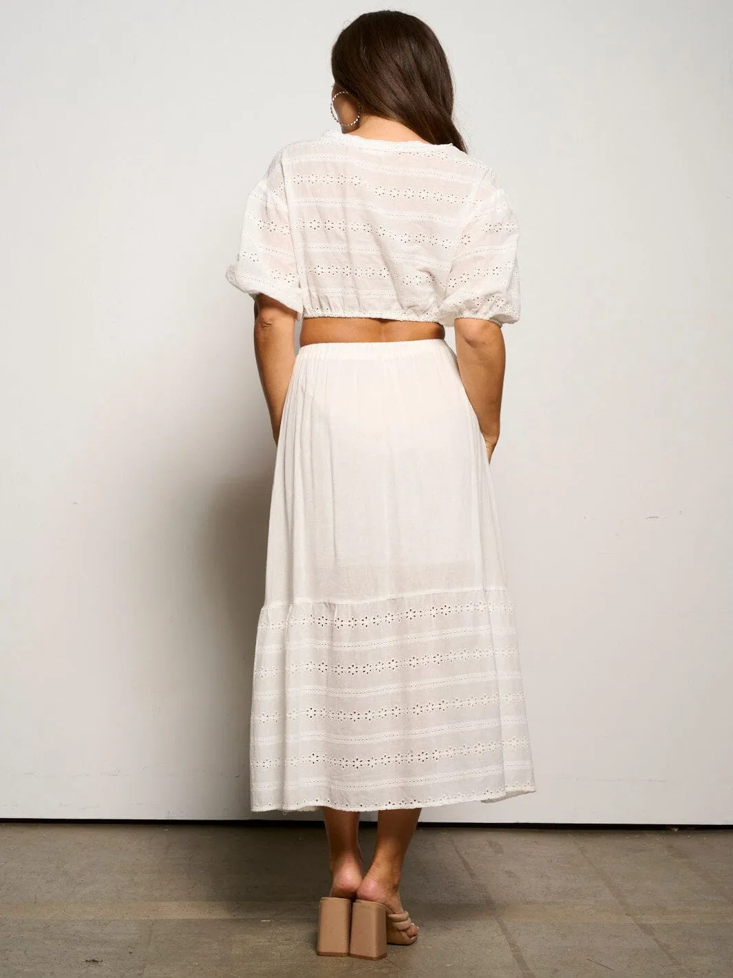 WOMEN'S SHORT SLEEVE CROP TOP & ELASTIC WAIST MAXI SKIRT 2PC SET
