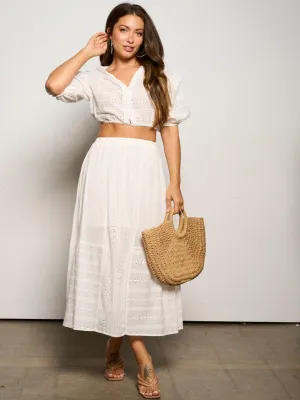 WOMEN'S SHORT SLEEVE CROP TOP & ELASTIC WAIST MAXI SKIRT 2PC SET