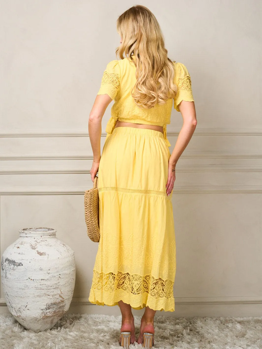 WOMEN'S SHORT SLEEVE V-NECK TOP & DETAILED MAXI SKIRT 2PC. SET