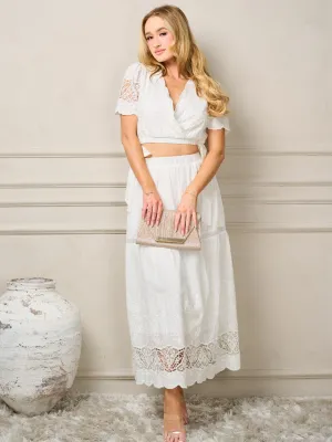 WOMEN'S SHORT SLEEVE V-NECK TOP & DETAILED MAXI SKIRT 2PC. SET
