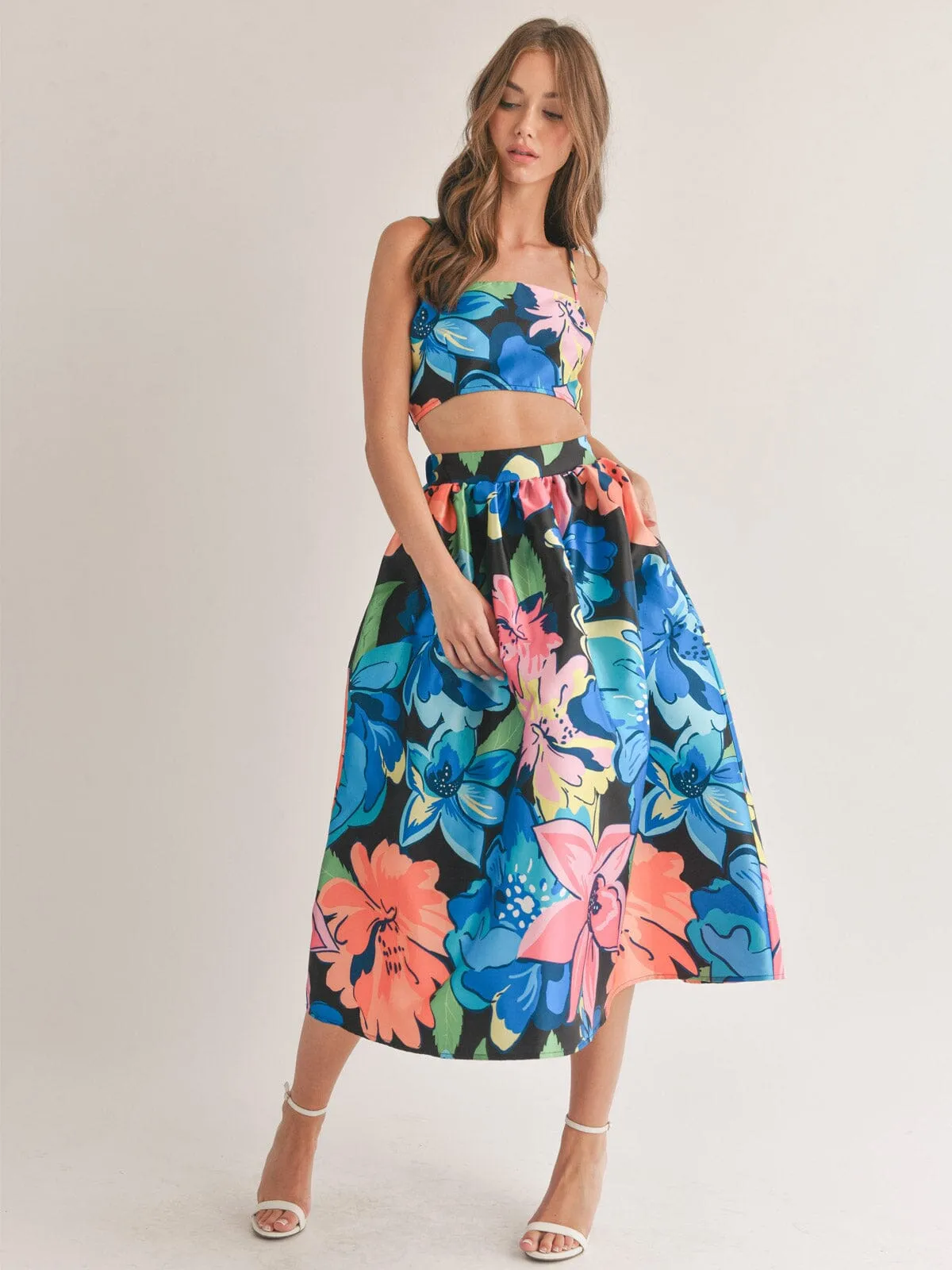 WOMEN'S SLEEVELESS CROP TOP & MAXI SKIRT FLORAL 2PC. SET