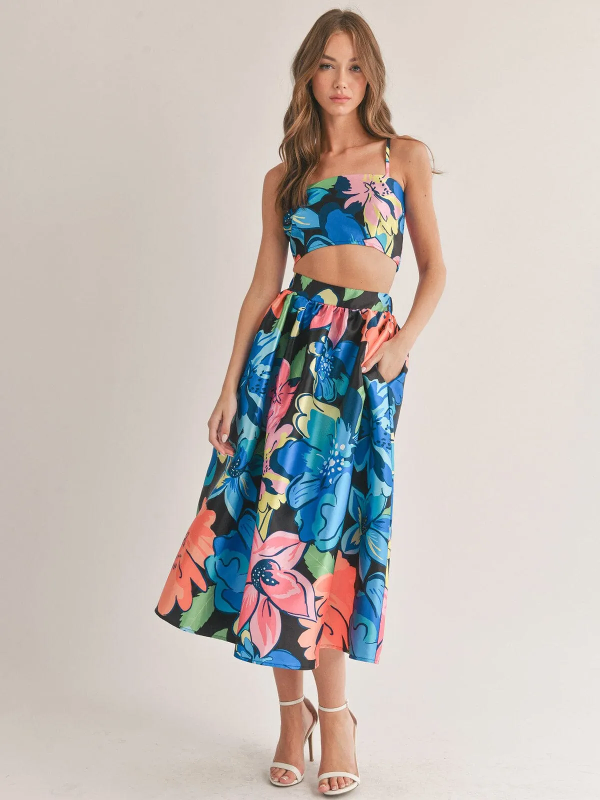 WOMEN'S SLEEVELESS CROP TOP & MAXI SKIRT FLORAL 2PC. SET