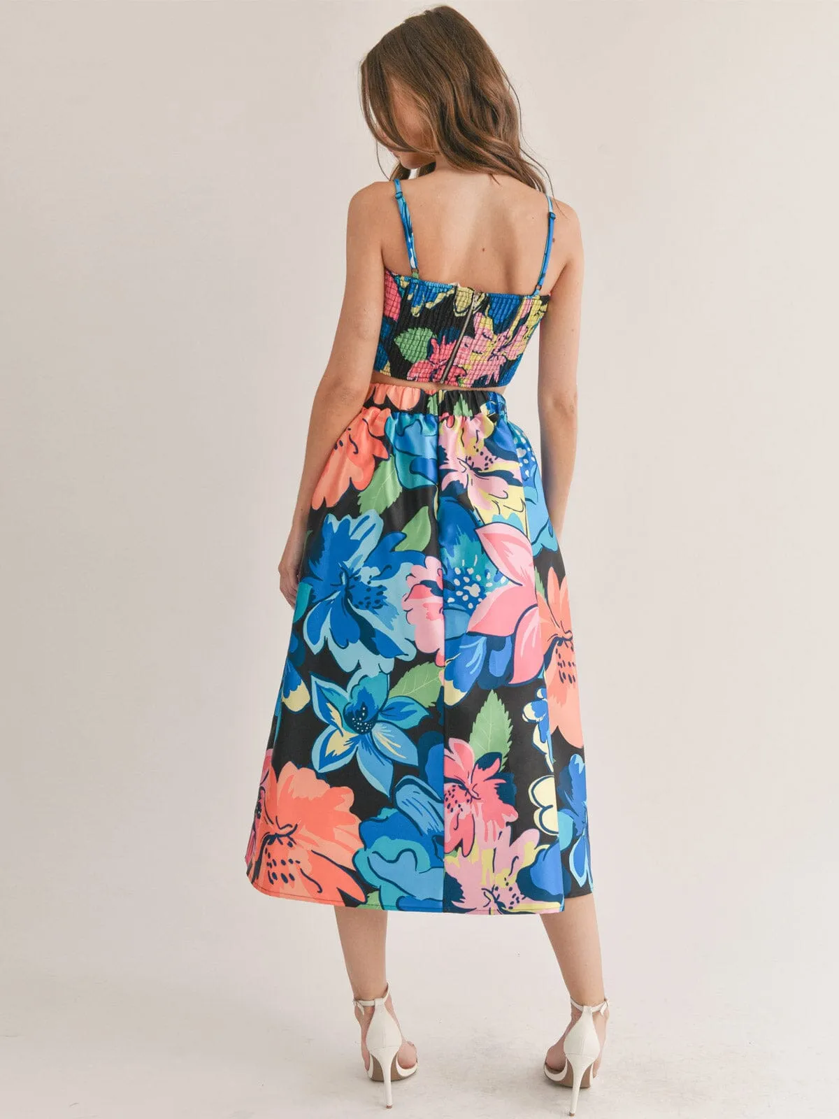 WOMEN'S SLEEVELESS CROP TOP & MAXI SKIRT FLORAL 2PC. SET