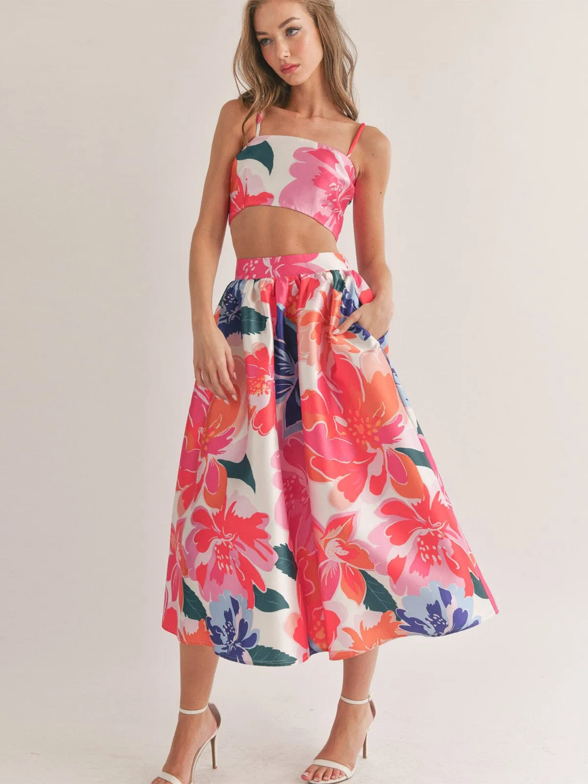 WOMEN'S SLEEVELESS CROP TOP & MAXI SKIRT FLORAL 2PC. SET