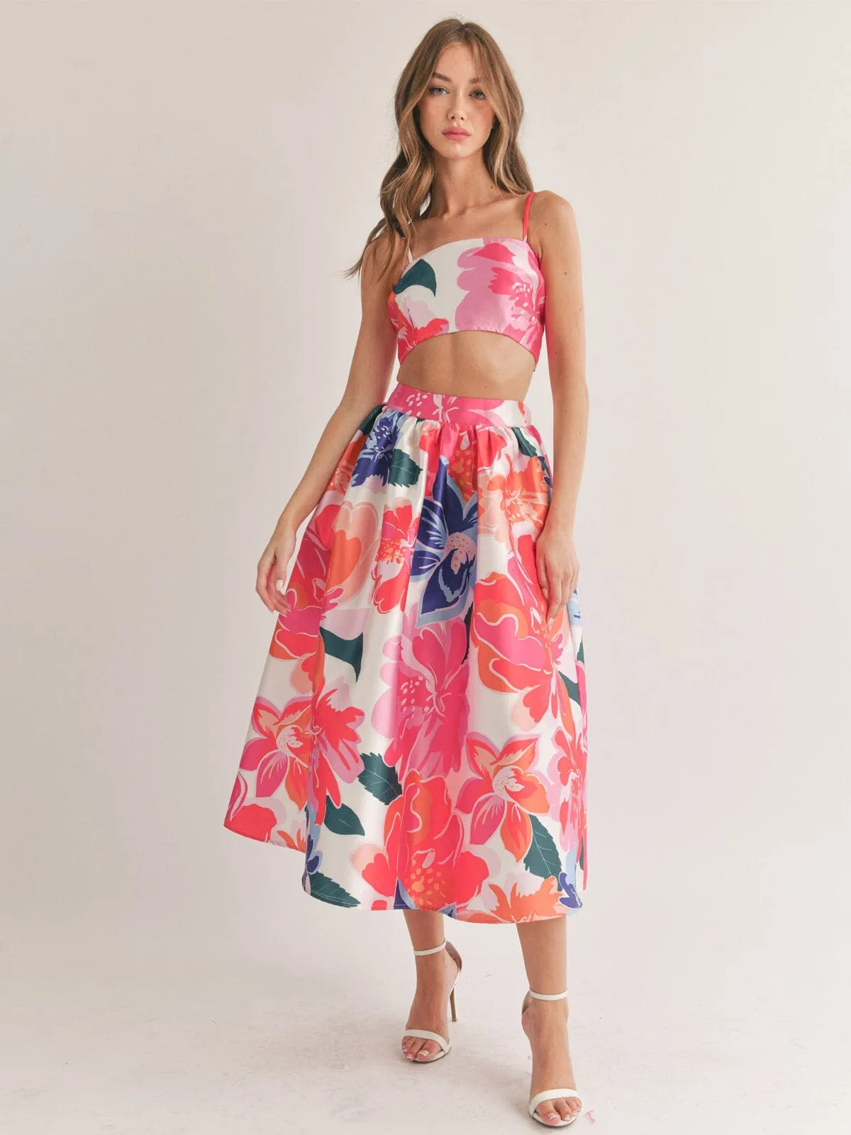 WOMEN'S SLEEVELESS CROP TOP & MAXI SKIRT FLORAL 2PC. SET