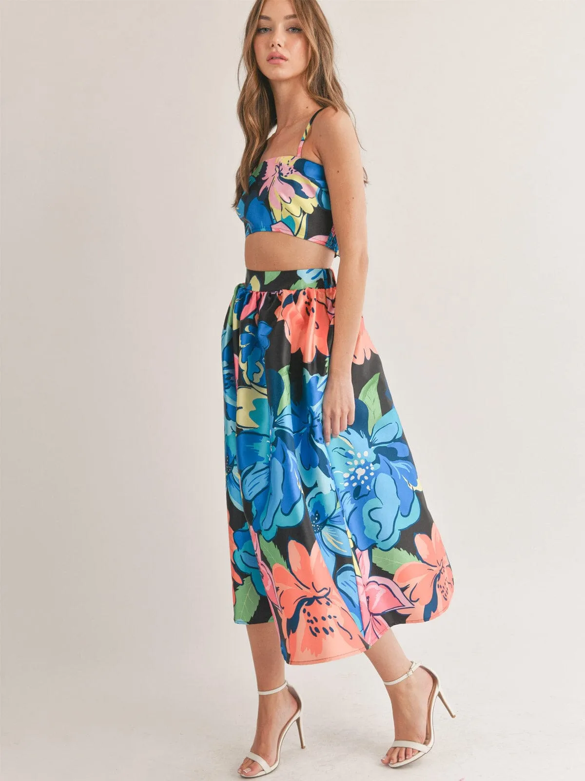 WOMEN'S SLEEVELESS CROP TOP & MAXI SKIRT FLORAL 2PC. SET