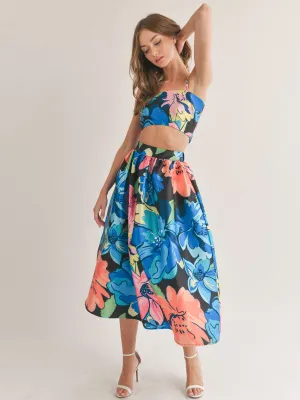 WOMEN'S SLEEVELESS CROP TOP & MAXI SKIRT FLORAL 2PC. SET