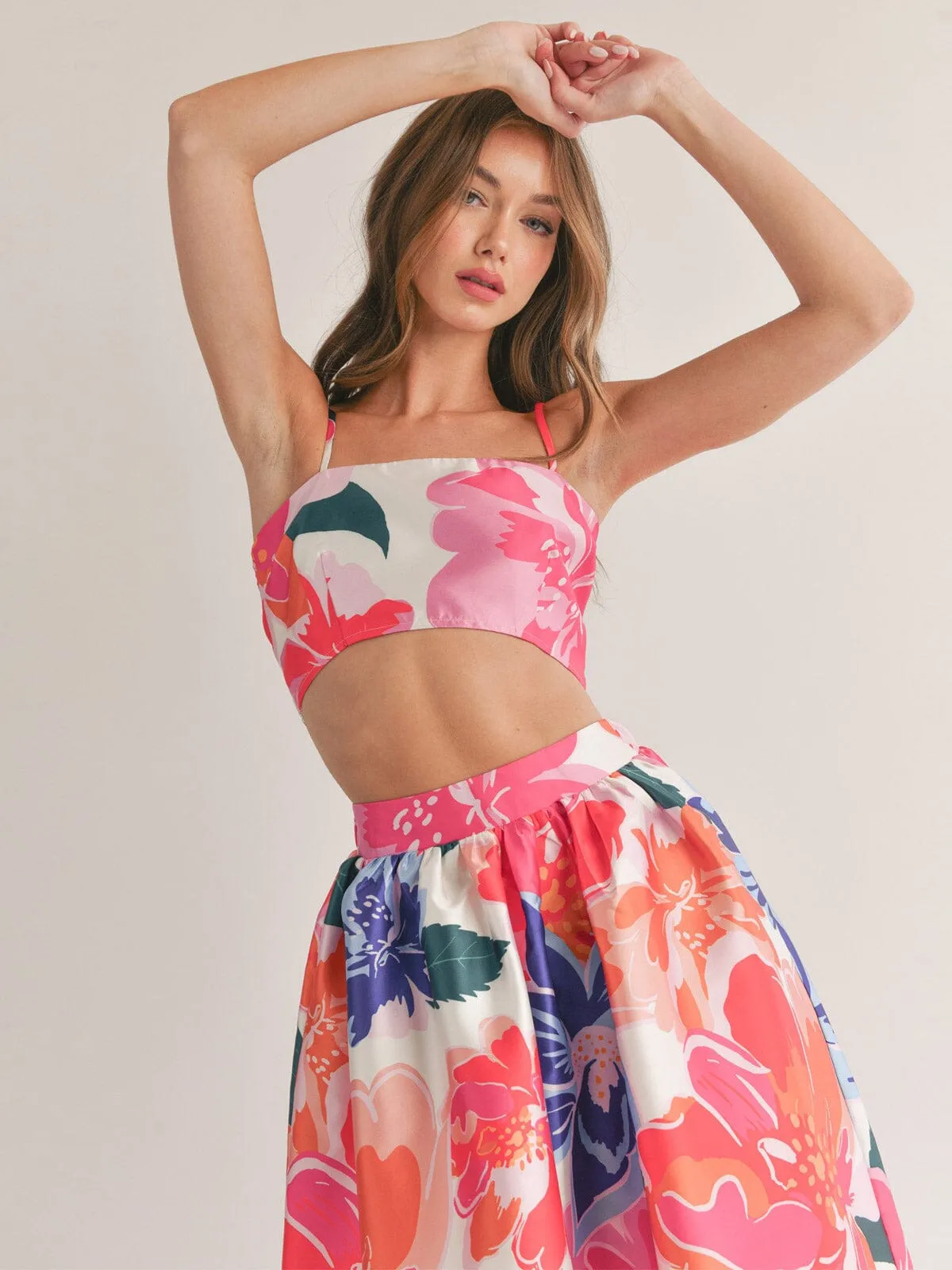 WOMEN'S SLEEVELESS CROP TOP & MAXI SKIRT FLORAL 2PC. SET