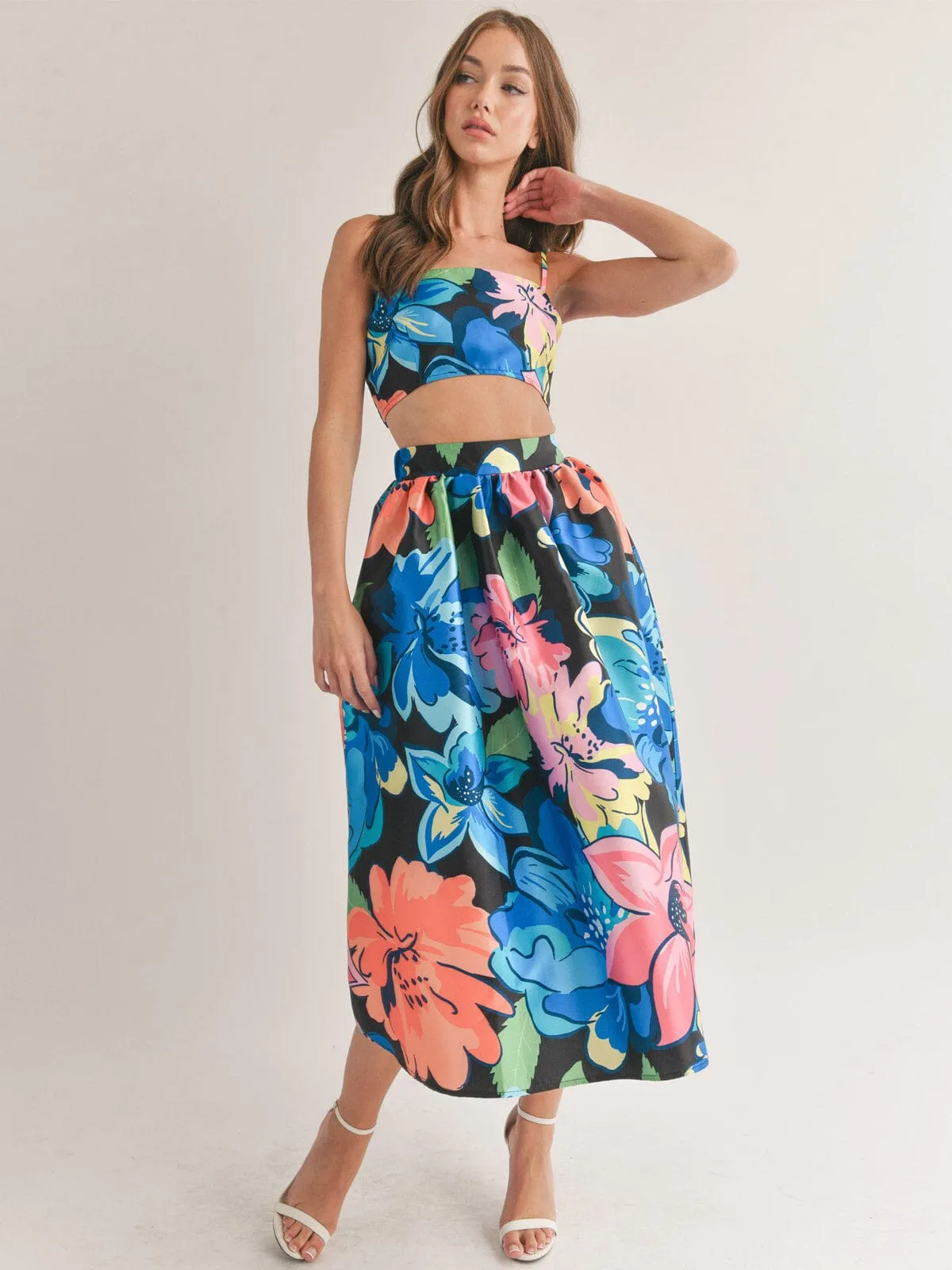 WOMEN'S SLEEVELESS CROP TOP & MAXI SKIRT FLORAL 2PC. SET