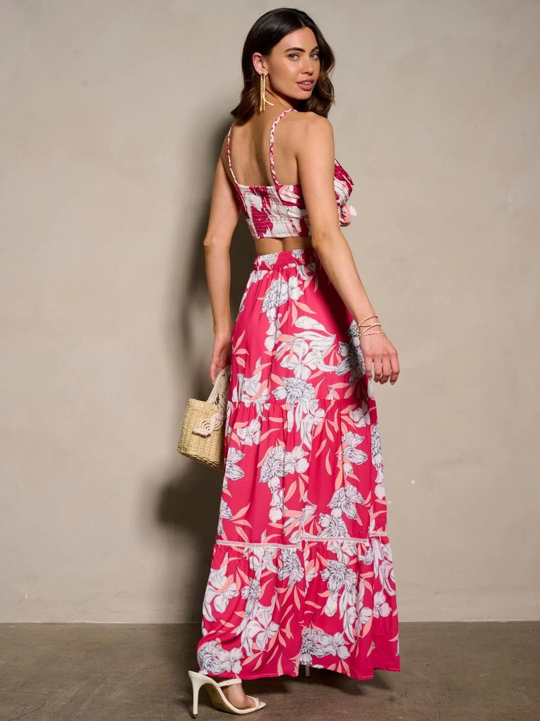 WOMEN'S SLEEVELESS CROP TOP & MAXI SKIRT FLORAL 2PC. SET