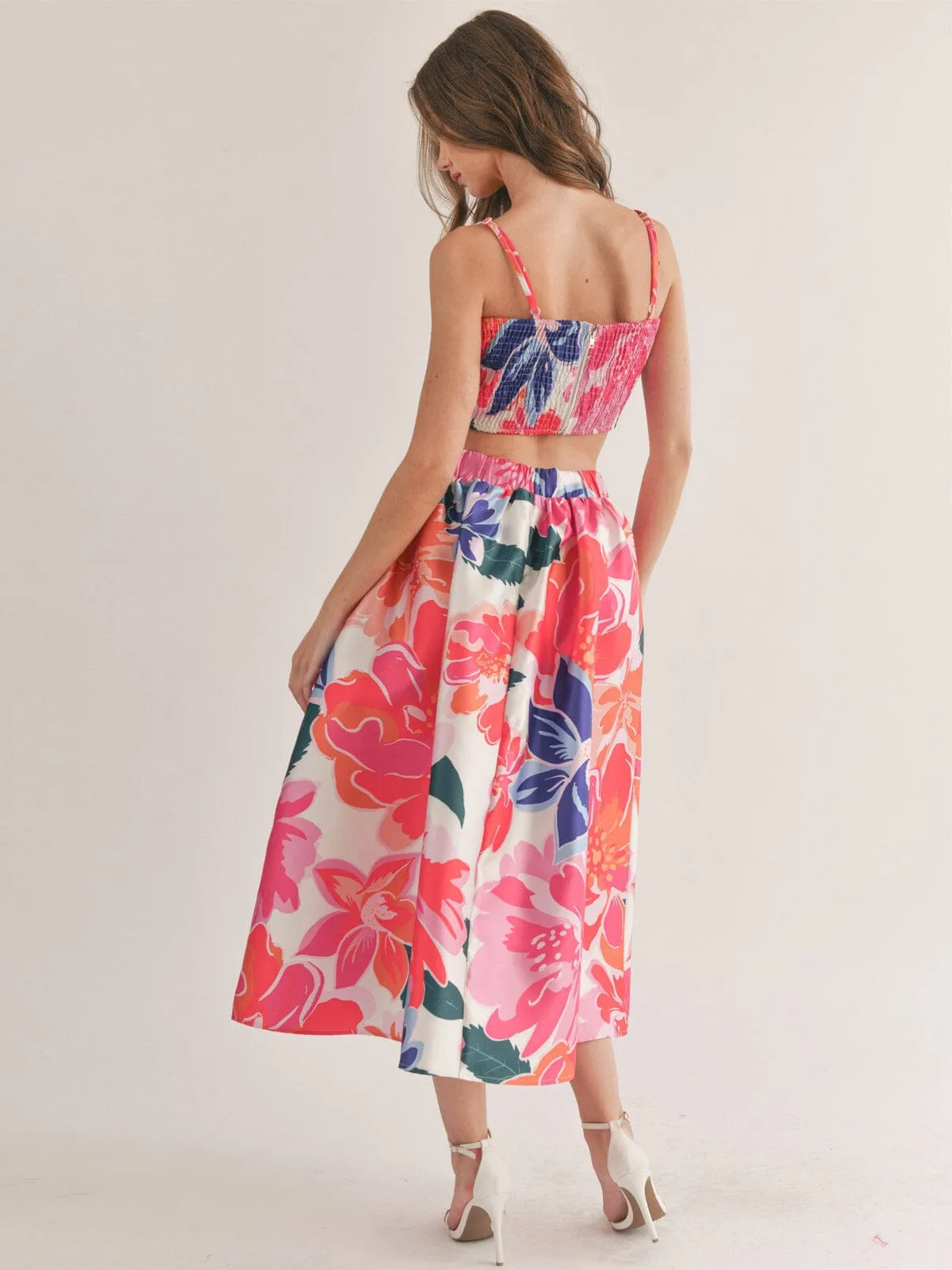 WOMEN'S SLEEVELESS CROP TOP & MAXI SKIRT FLORAL 2PC. SET