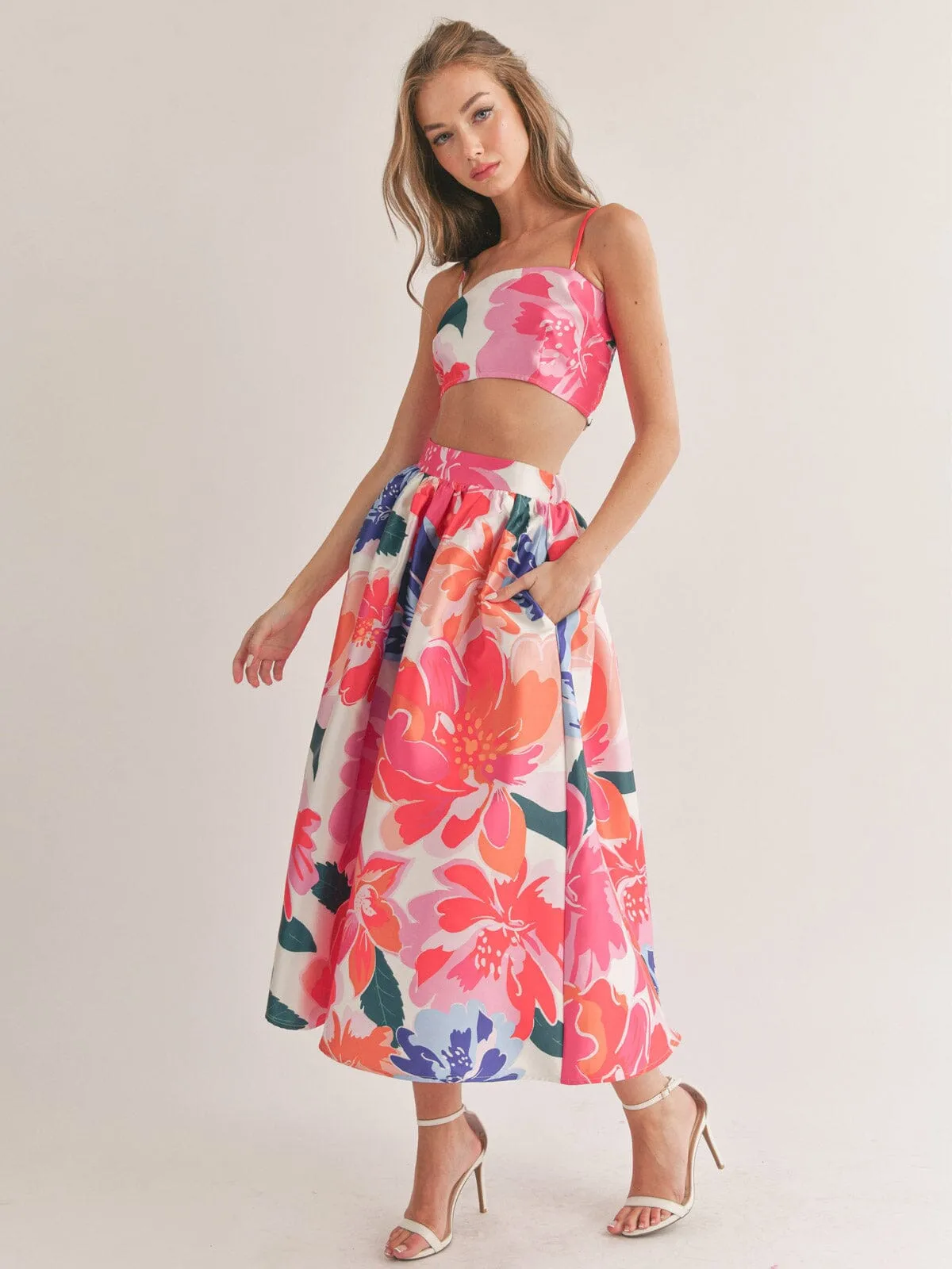 WOMEN'S SLEEVELESS CROP TOP & MAXI SKIRT FLORAL 2PC. SET