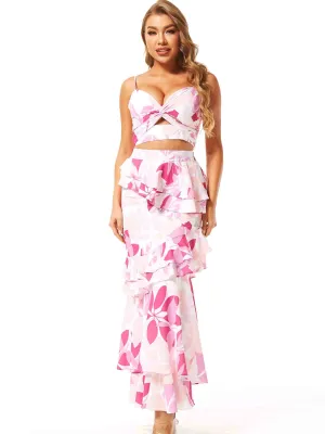 WOMEN'S SLEEVELESS CROP TOP & MAXI SKIRT RUFFLE FLORAL 2PC. SET