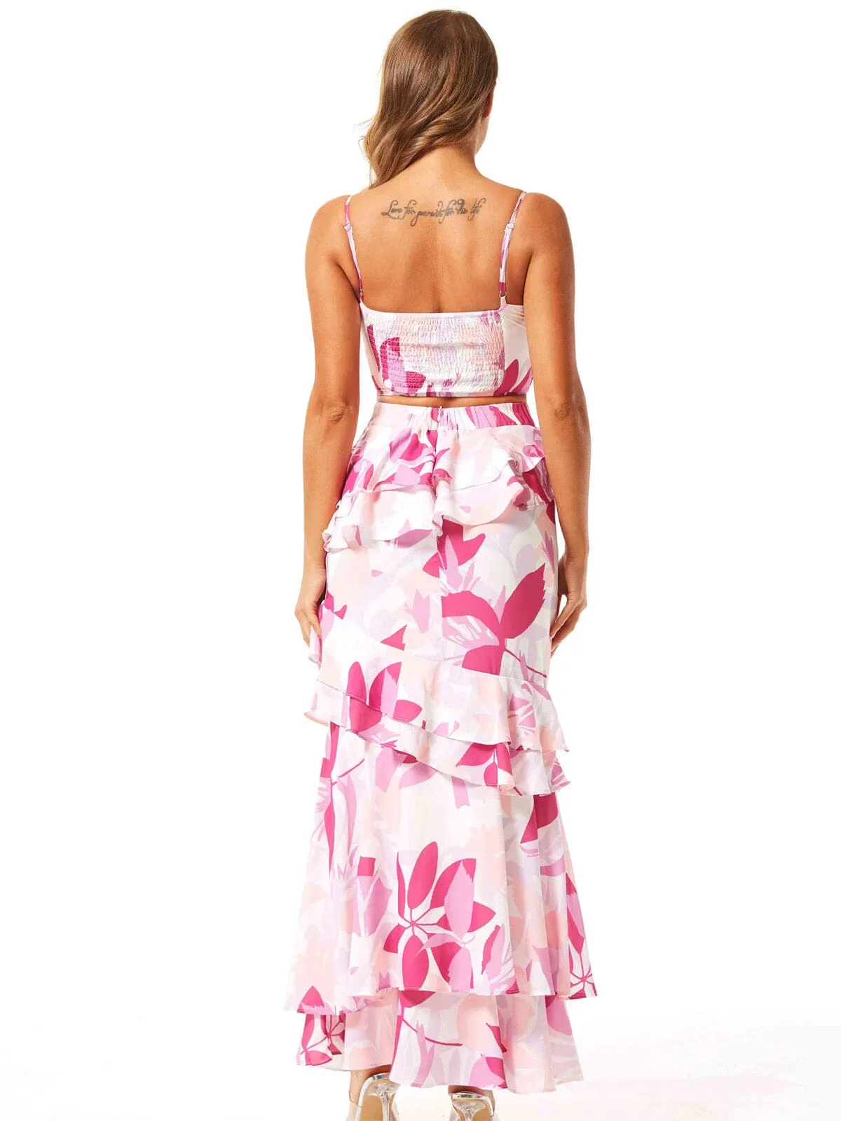 WOMEN'S SLEEVELESS CROP TOP & MAXI SKIRT RUFFLE FLORAL 2PC. SET