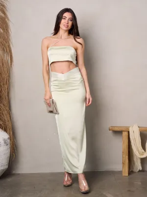 WOMEN'S SLEEVELESS CROP TOP & SILK MAXI SKIRT SET