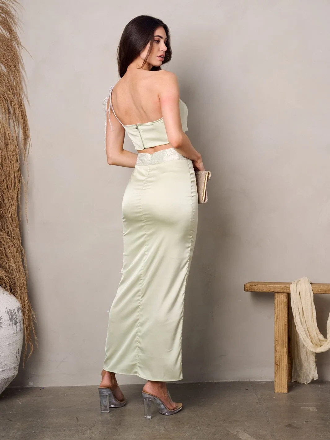 WOMEN'S SLEEVELESS CROP TOP & SILK MAXI SKIRT SET