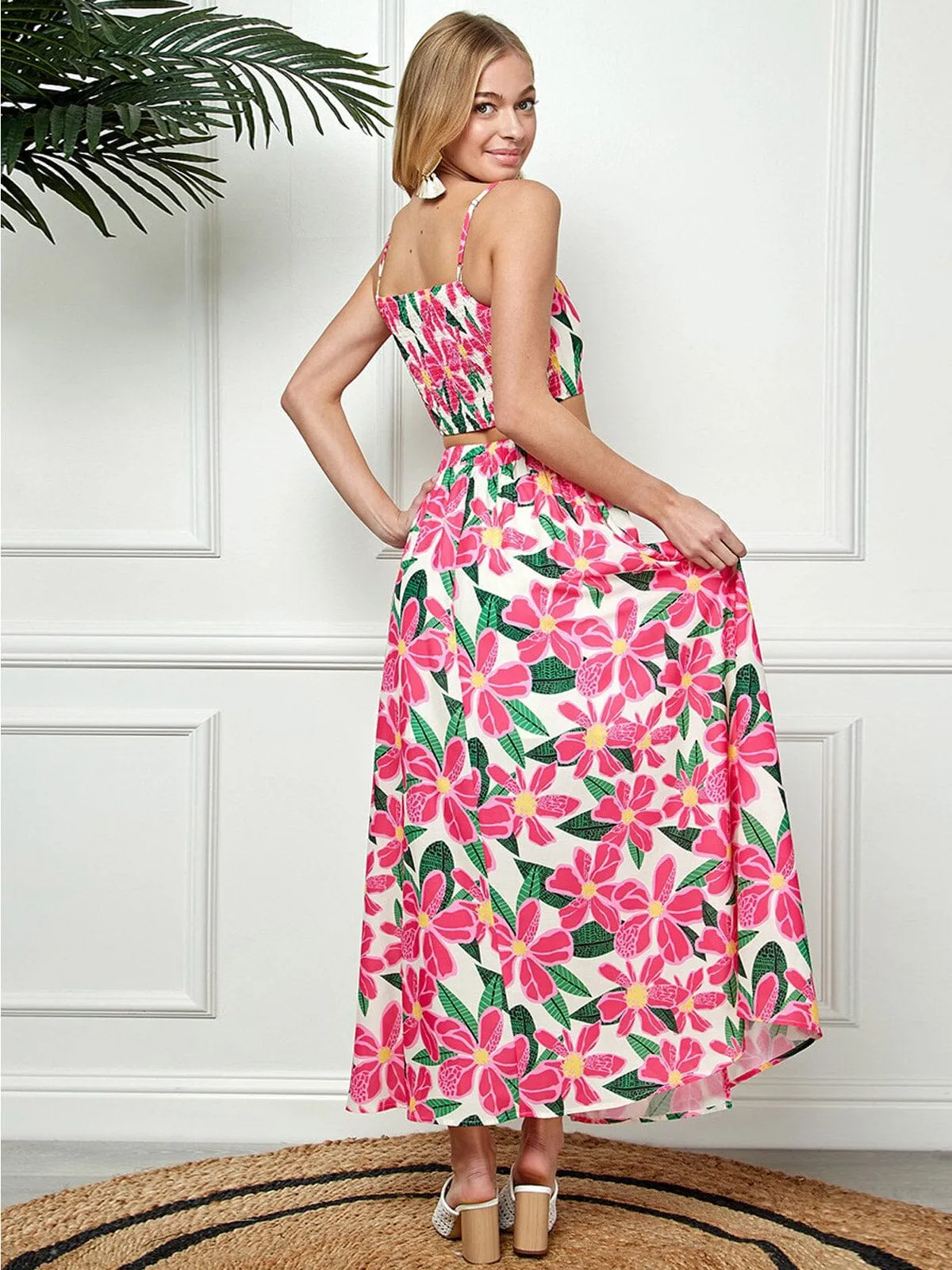 WOMEN'S SLEEVELESS SMOCK CROP TOP & MAXI SKIRT FLORAL 2PC. SET