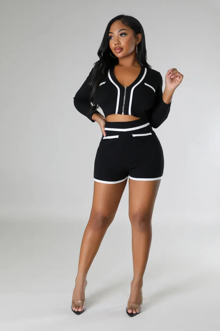 Women's Stylish High waisted Knit Long Sleeve Short Set