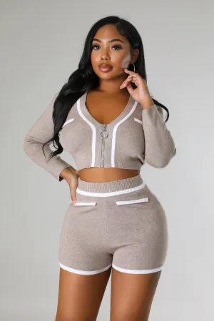 Women's Stylish High waisted Knit Long Sleeve Short Set