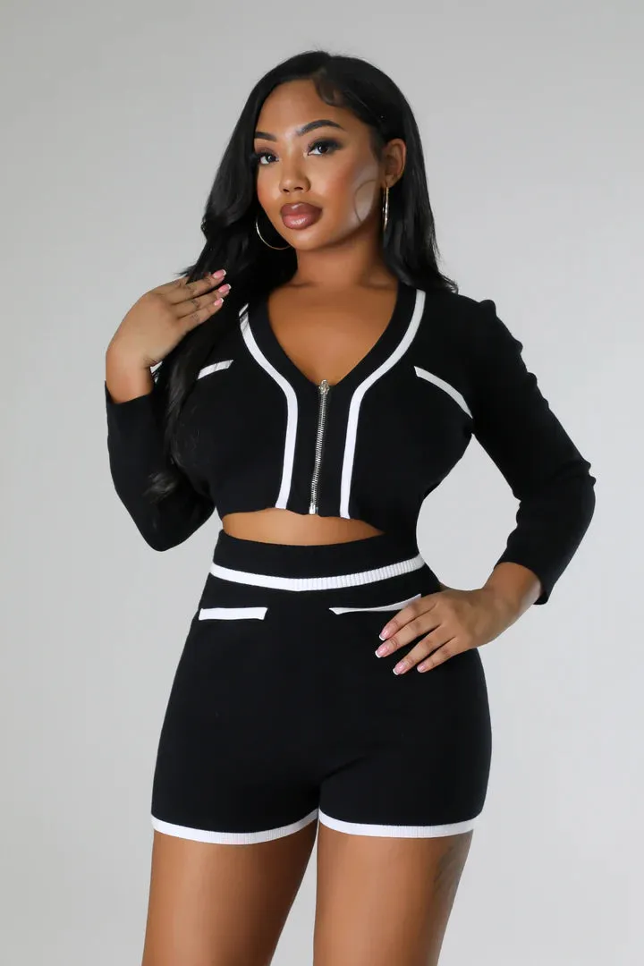Women's Stylish High waisted Knit Long Sleeve Short Set