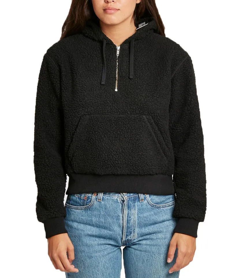 WOOD WOOD Women's Black Inger Fleece Half Zip Hoodie $225 NWT