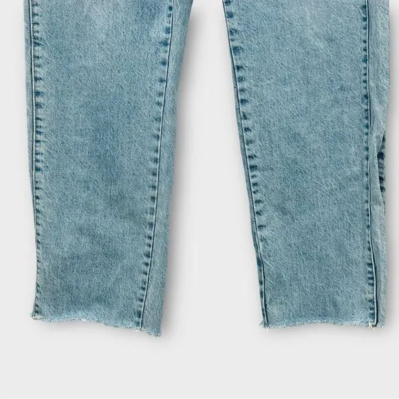 WRAP London High Waist Belted Straight Leg Jeans in Light Wash Denim Women’s 6