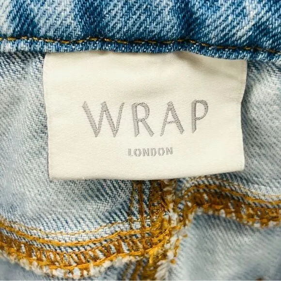 WRAP London High Waist Belted Straight Leg Jeans in Light Wash Denim Women’s 6