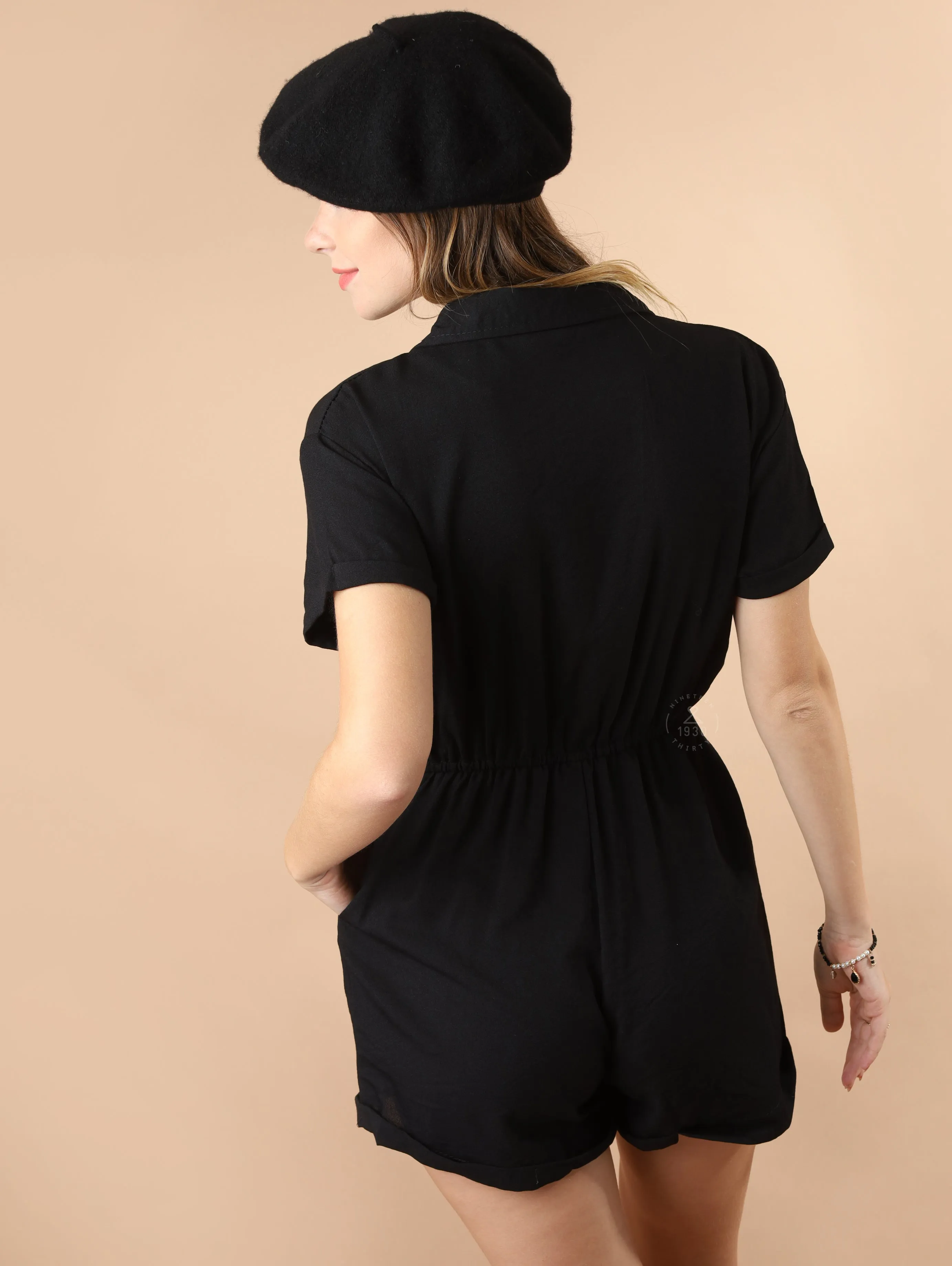 WREN Buttoned Romper (Black)