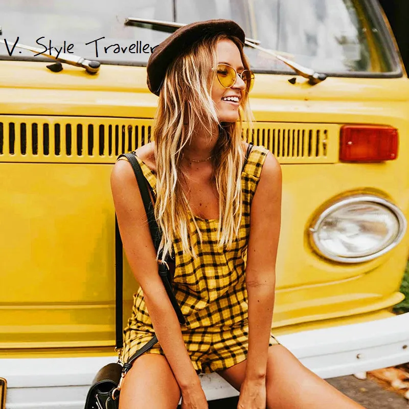 Yellow Check Playsuit Plaids Preppy Romper