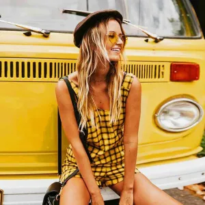 Yellow Check Playsuit Plaids Preppy Romper