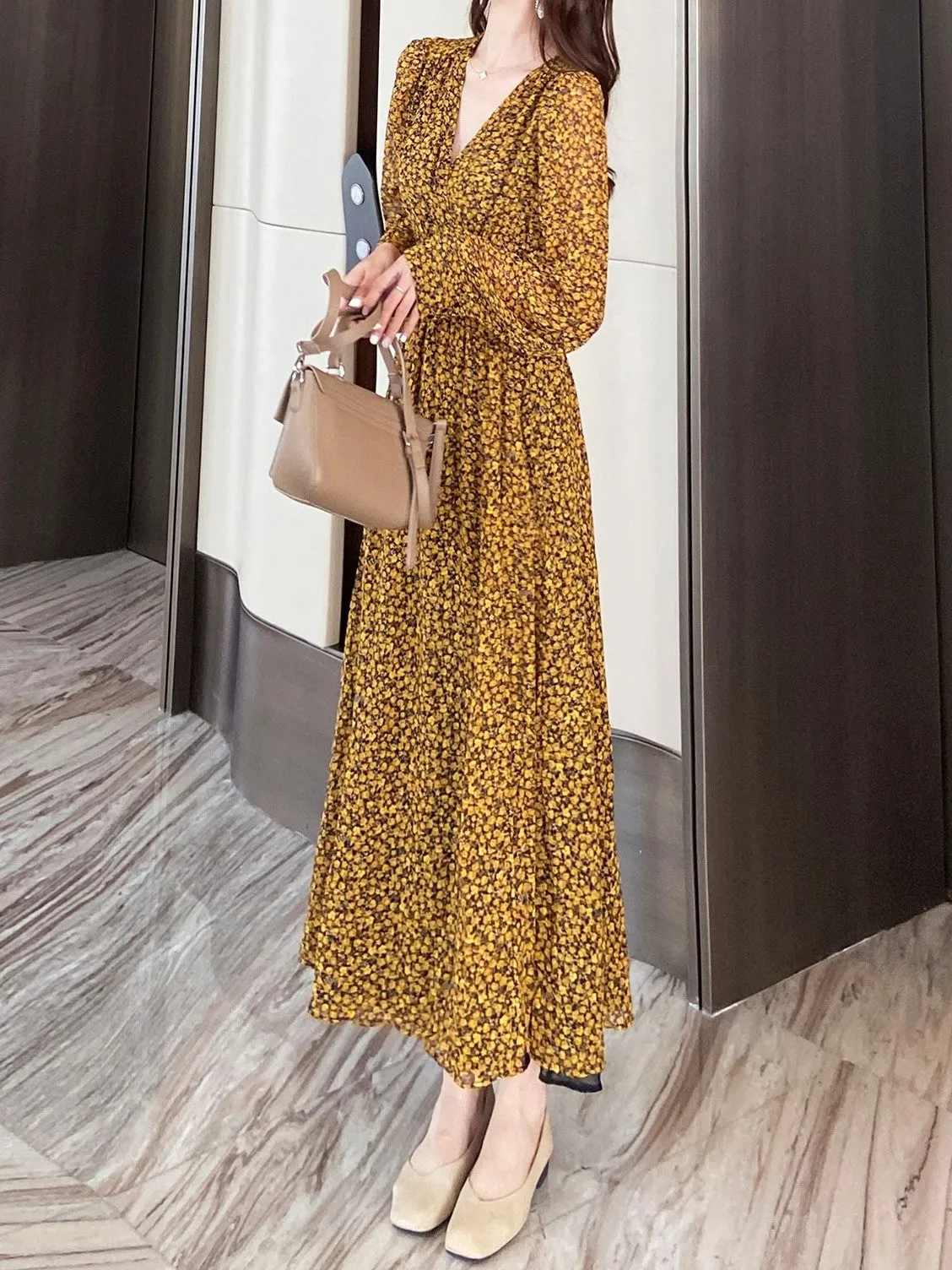 Yellow Maxi Dress With Waist Smocking