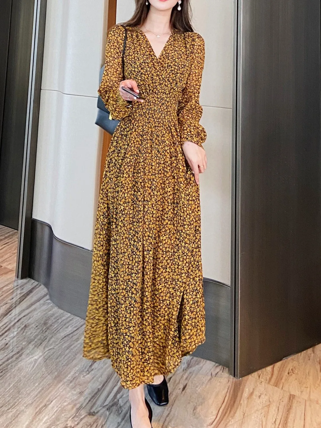Yellow Maxi Dress With Waist Smocking