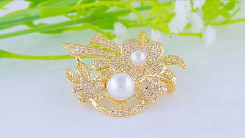 YGP Pearl Flower Brooch or Saree Pin