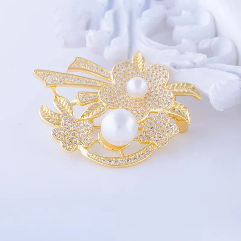 YGP Pearl Flower Brooch or Saree Pin