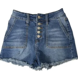 Ymi 𝅺ymi solid HighWaisted Denim Shorts with a distressed hem!