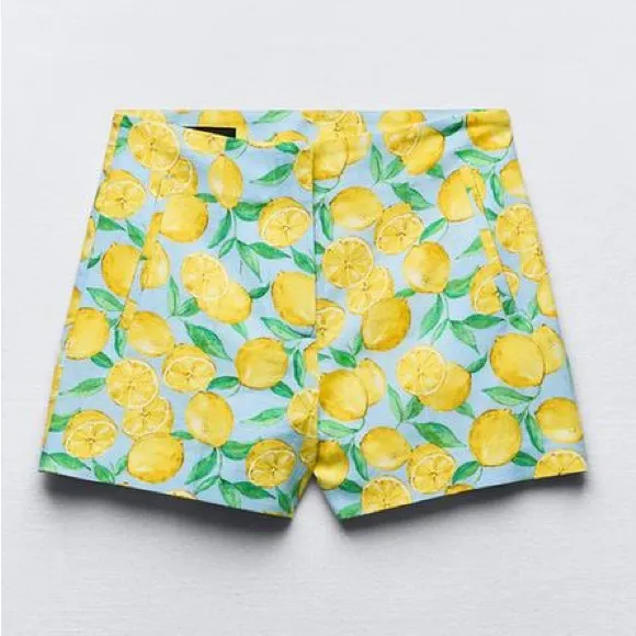 ZARA BLOGGERS’ FAVORITE LEMON 🍋 PRINTED LINEN BLEND SHORTS