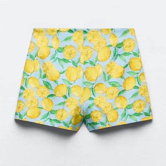 ZARA BLOGGERS’ FAVORITE LEMON 🍋 PRINTED LINEN BLEND SHORTS