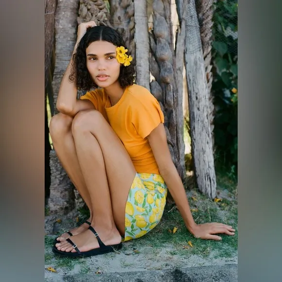 ZARA BLOGGERS’ FAVORITE LEMON 🍋 PRINTED LINEN BLEND SHORTS