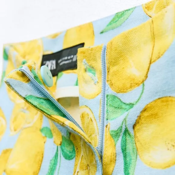 ZARA BLOGGERS’ FAVORITE LEMON 🍋 PRINTED LINEN BLEND SHORTS