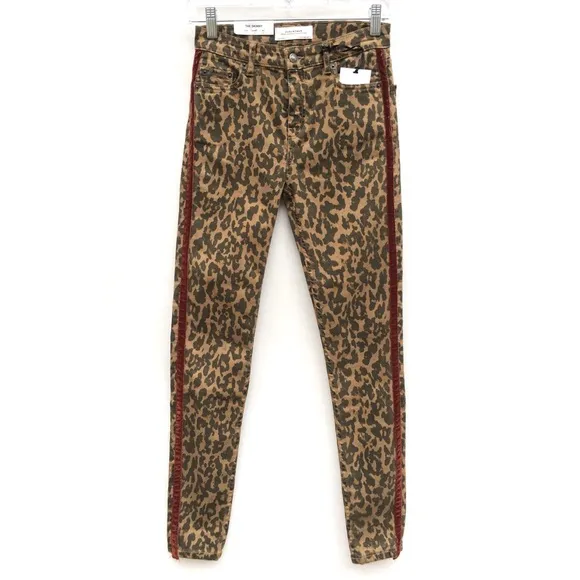 Zara Leopard Velvet Trim Stretch Skinny Jeans NEW