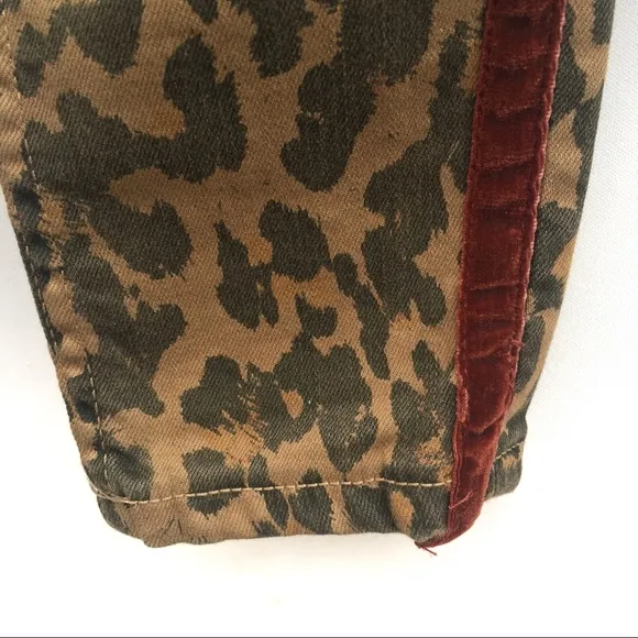 Zara Leopard Velvet Trim Stretch Skinny Jeans NEW