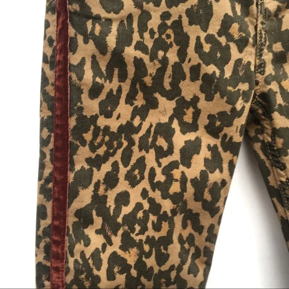 Zara Leopard Velvet Trim Stretch Skinny Jeans NEW